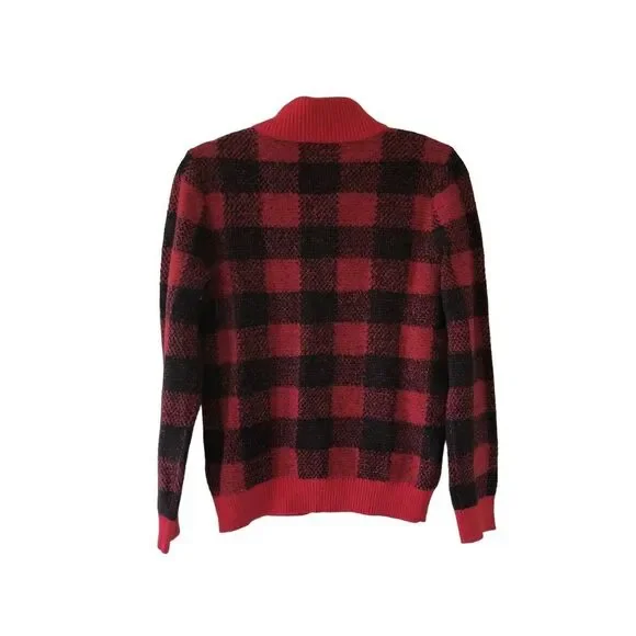 NWT Polo Ralph Lauren Boys med 10/12 Red Black Gingham Pullover Sweater - Picture 2 of 4